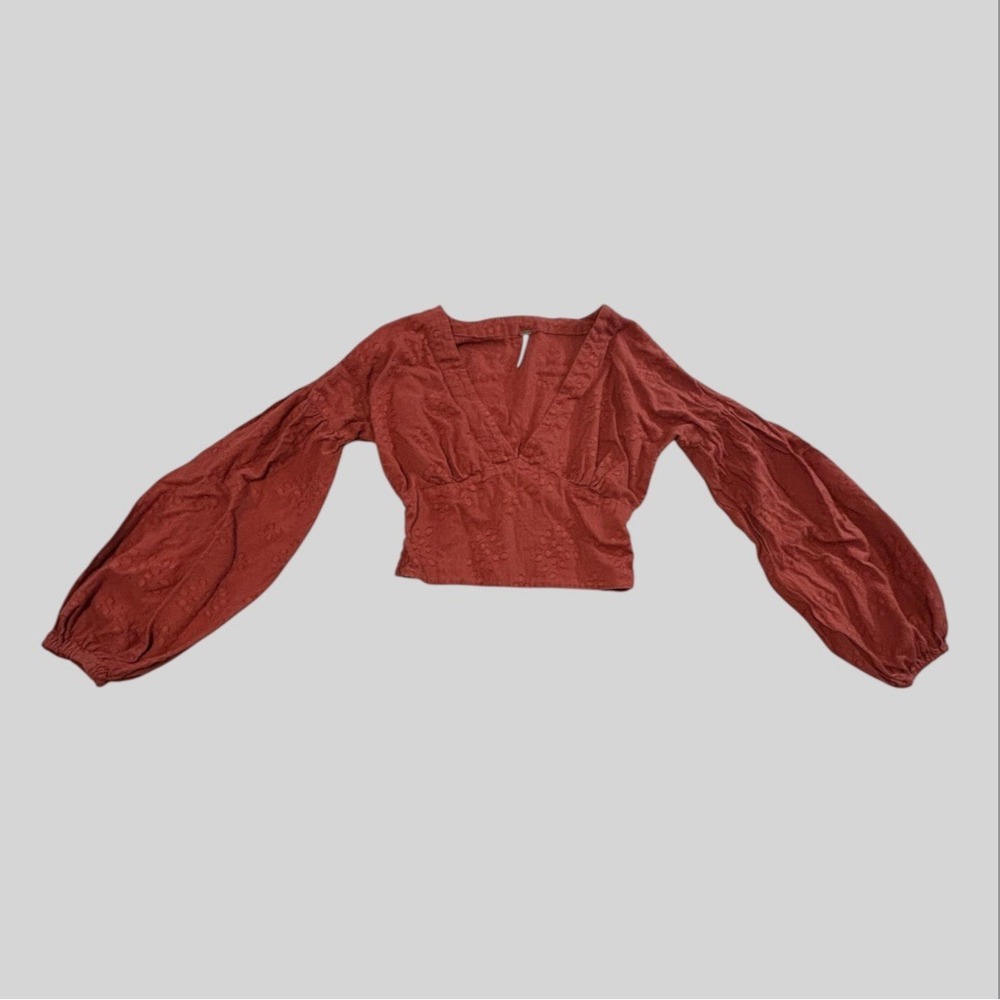 Free People Garden Of Lilies Women's Small Long Sleeve Crop Top Rust Boho Fall